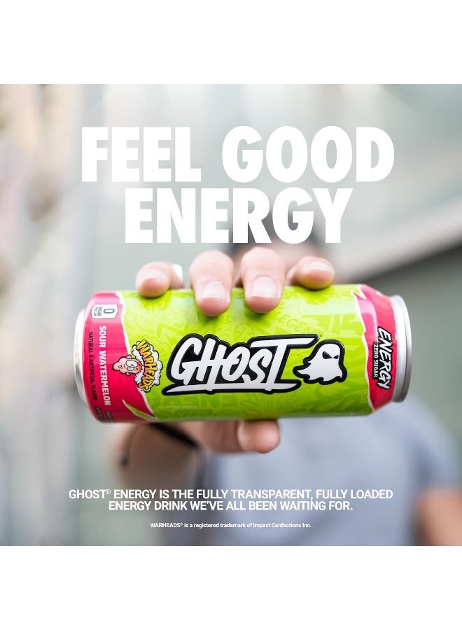Ghost مشروب الطاقة GHOST ENERGY خالي من السكر - عبوة 12، نكهة WARHEADS بطيخ حامض، 16 أونصة - Image 2
